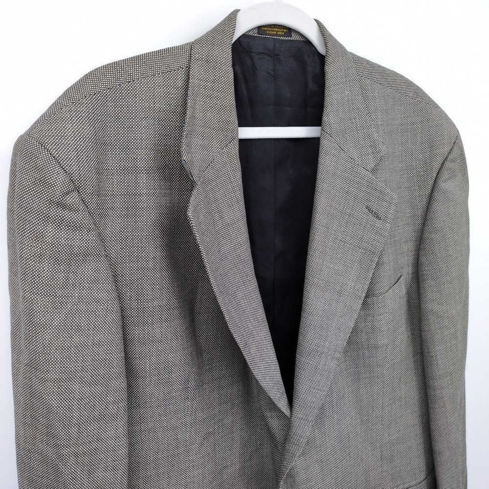 Oscar de la Renta Men's 100% Wool Grey Herringbone 2-Button Blazer Jacket 48L - Picture 3 of 12